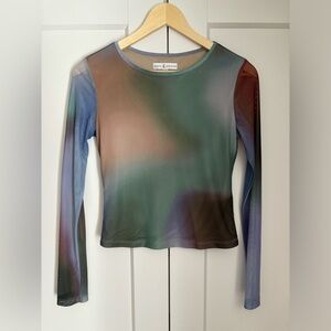 Rare London Colourful Blue Blur Mesh Top